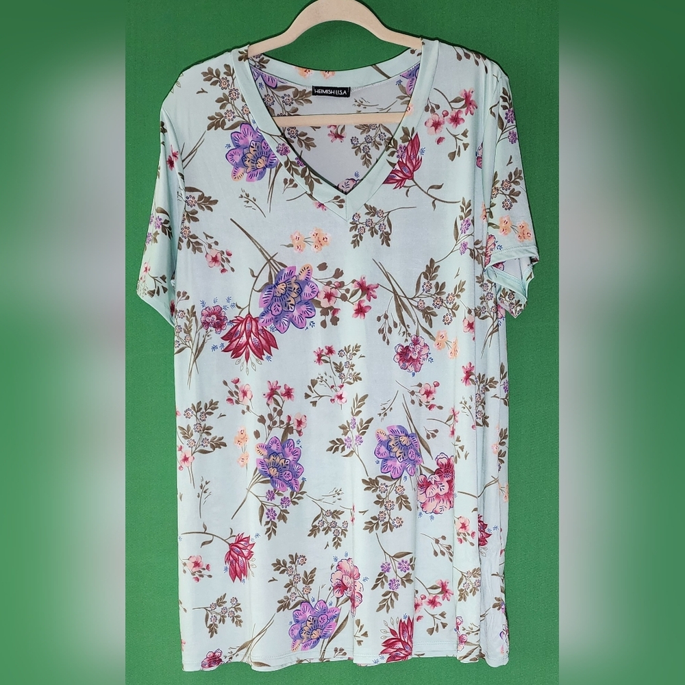 Heimish Mint Floral Short Sleeve Relaxed Blouse Size 2XL
